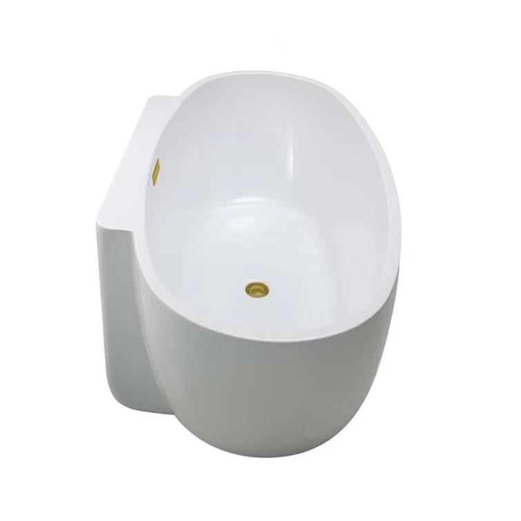 59" Streamline Freestanding Soaking Acrylic Bathtub With Drain and Bamboo Tray