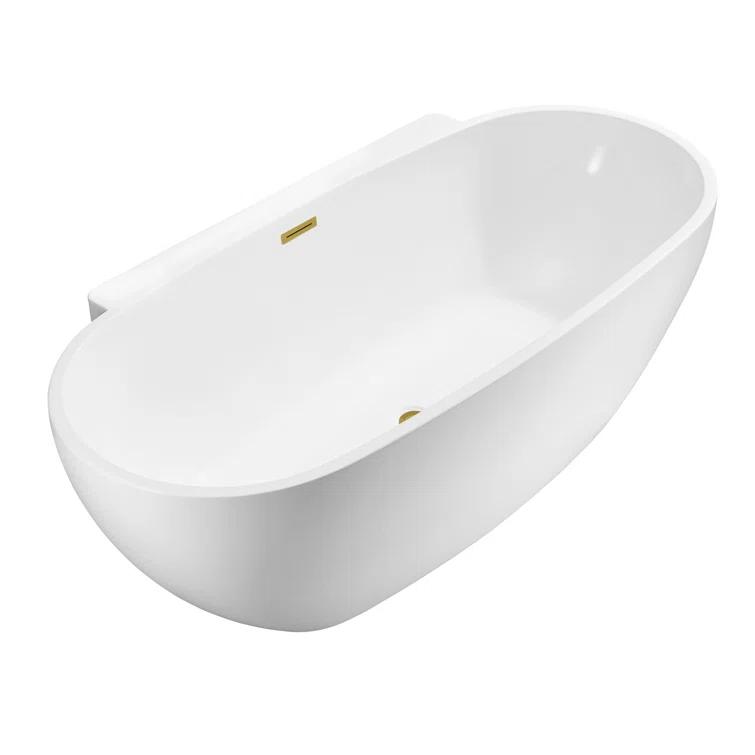 59" Streamline Freestanding Soaking Acrylic Bathtub With Drain and Bamboo Tray