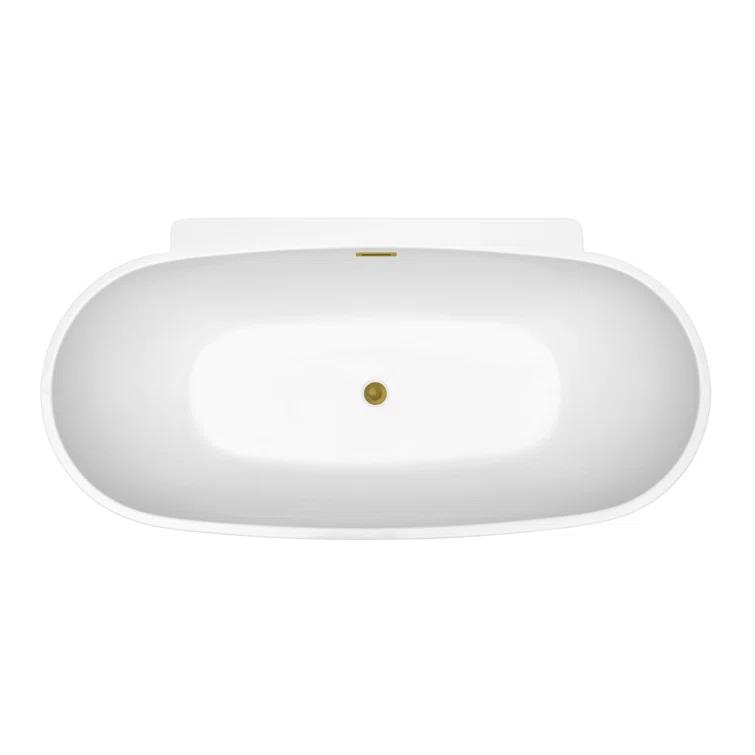 59" Streamline Freestanding Soaking Acrylic Bathtub With Drain and Bamboo Tray