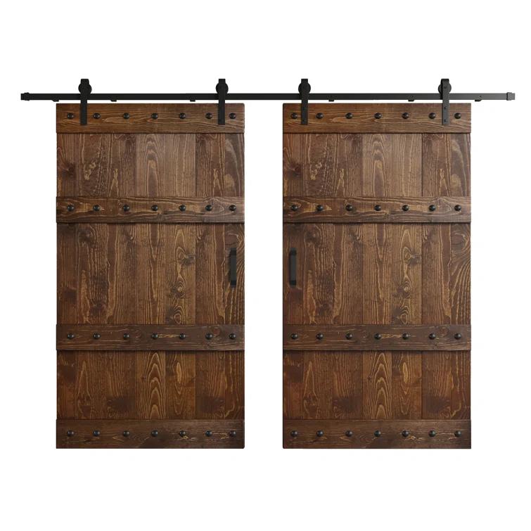 Castle Series Pine Wood Double Sliding Barn Door with Hardware Kit