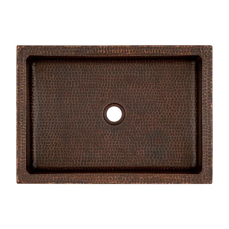 20" Rectangle Skirted Vessel Hammered Copper Sink