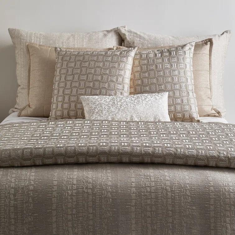 Beige Cotton Embroidered Padded Throw Blanket