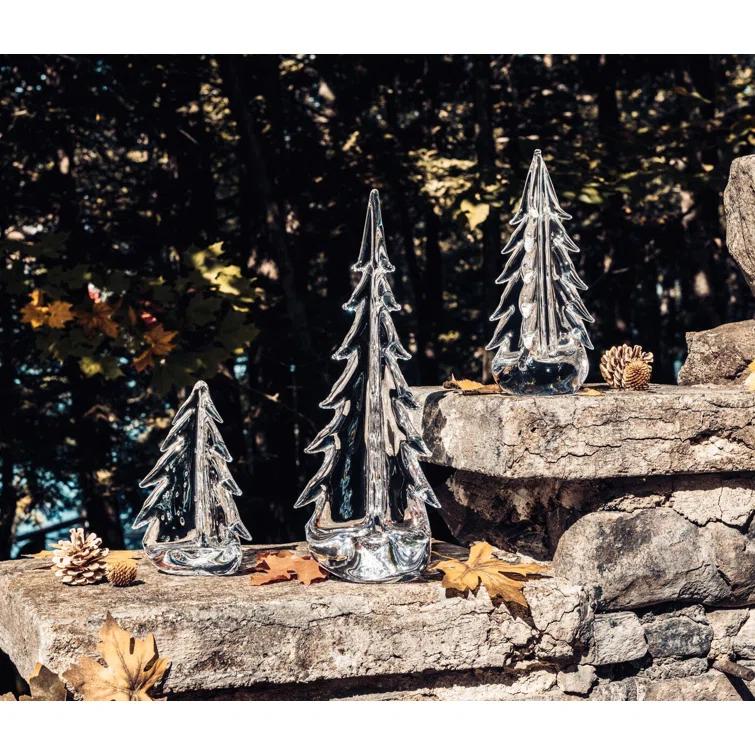 Luminous Hand-Blown Glass Evergreen Figurine - 10"