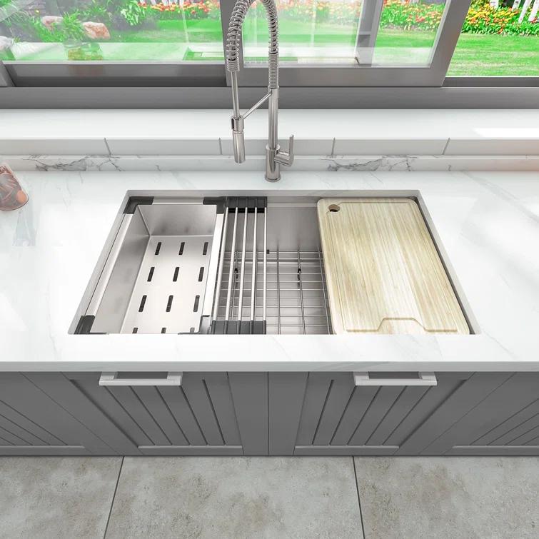 Sinber 32" x 19" Undermount Double Bowl Kitchen Sink with 18 Gauge 304 Stainless Steel Satin Finish