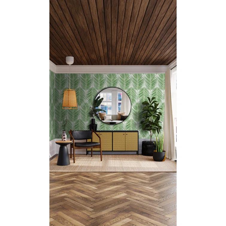 Palm Caribbean Green Vinyl Peel and Stick Wallpaper Roll (Cover 30.75 sq. ft.)