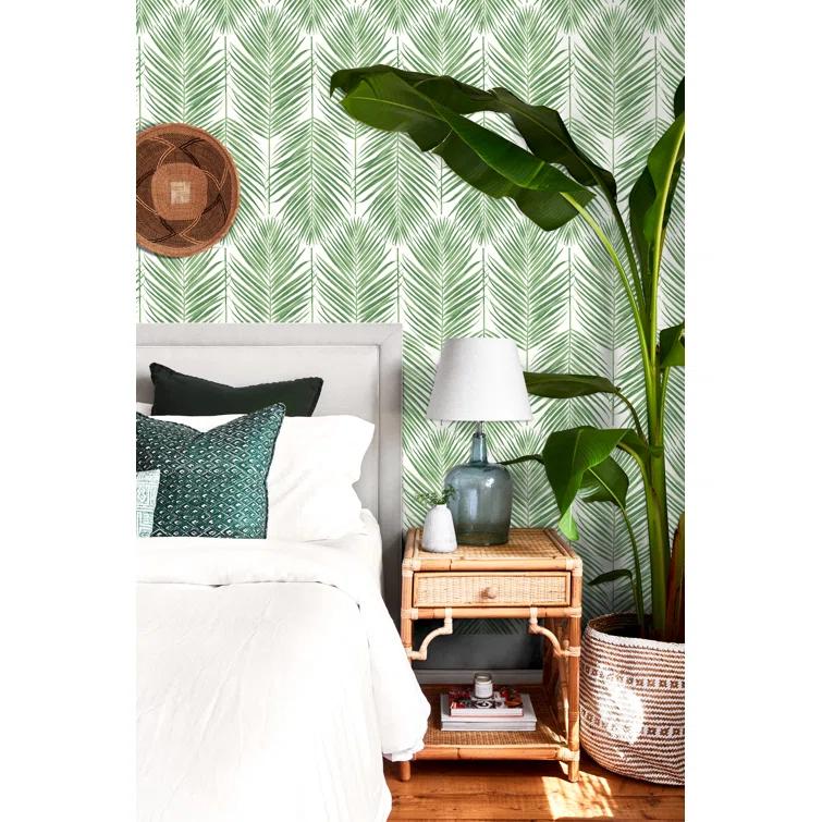 Palm Caribbean Green Vinyl Peel and Stick Wallpaper Roll (Cover 30.75 sq. ft.)