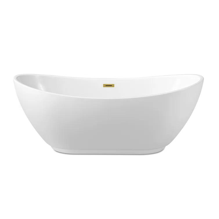 62" Streamline Freestanding Soaking Acrylic Bathtub With Drain and Bamboo Tray