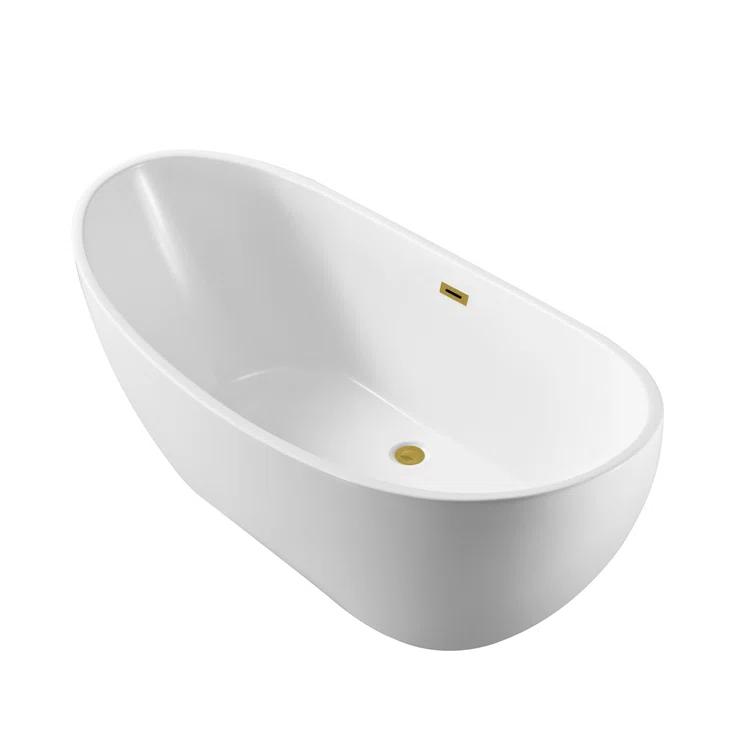 62" Streamline Freestanding Soaking Acrylic Bathtub With Drain and Bamboo Tray
