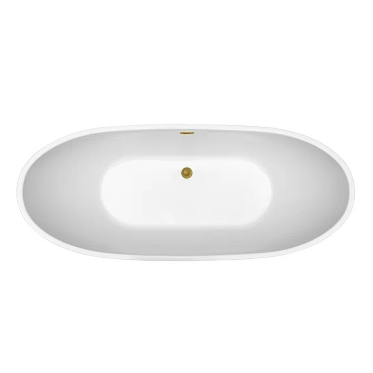 62" Streamline Freestanding Soaking Acrylic Bathtub With Drain and Bamboo Tray