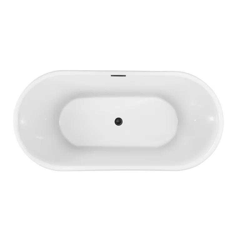 Streamline Bath 59" Streamline Freestanding Soaking Acrylic Bathtub With Drain and Bamboo Tray N1241BGM