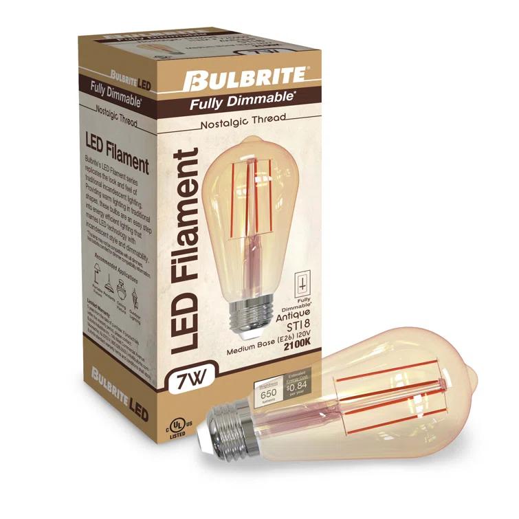 Bulbrite Industries 861410 60 Watt Equivalent, ST18 LED, Antique Dimmable Light Bulb, (2200K) E26/Medium (Standard) Base (Set of 2)