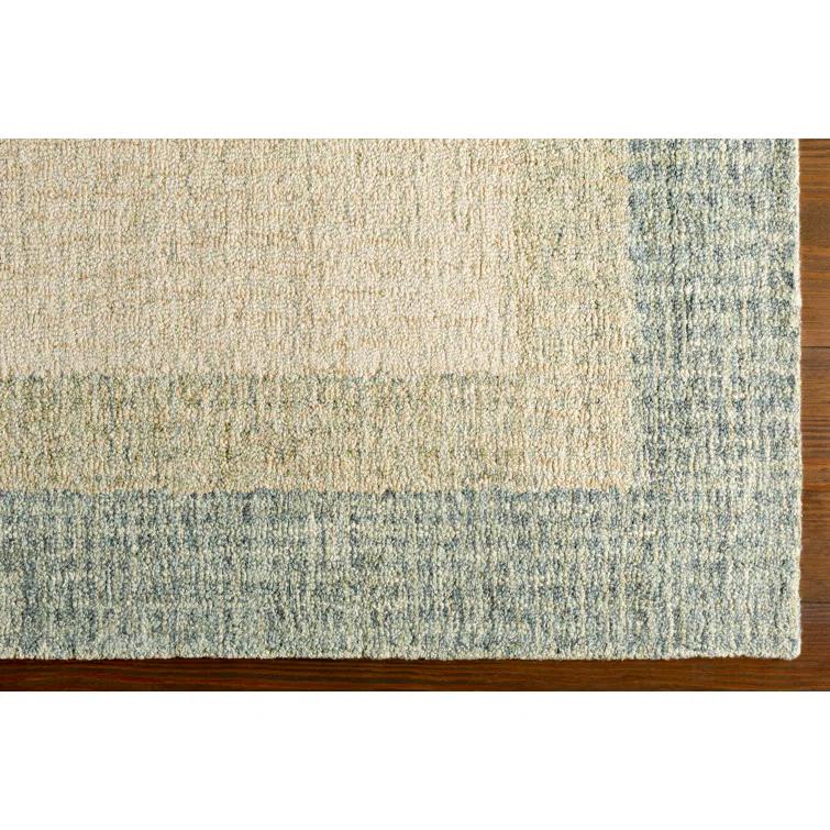 Handmade Tufted Wool Rectangular Area Rug in Green and Beige