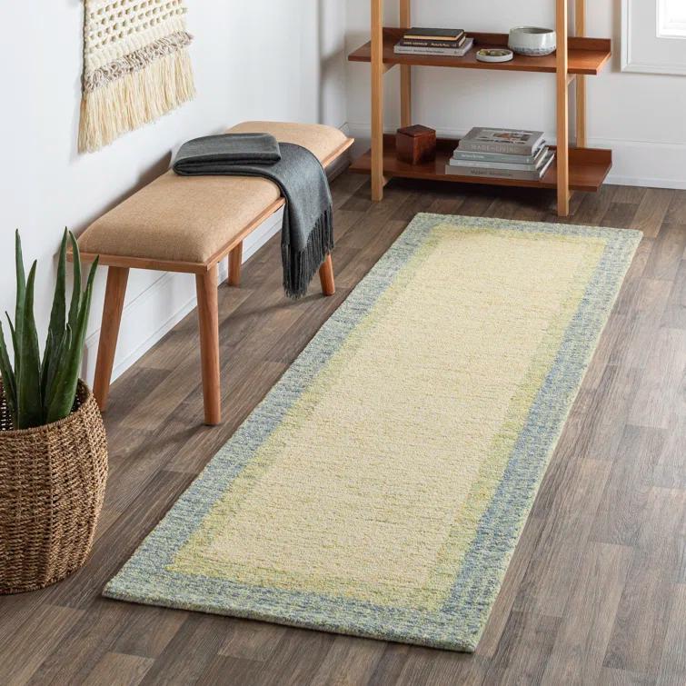 Handmade Tufted Wool Rectangular Area Rug in Green and Beige