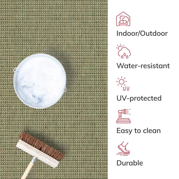 Marshanna Odin Solid Striped Border Indoor Outdoor Green Flatweave Rug