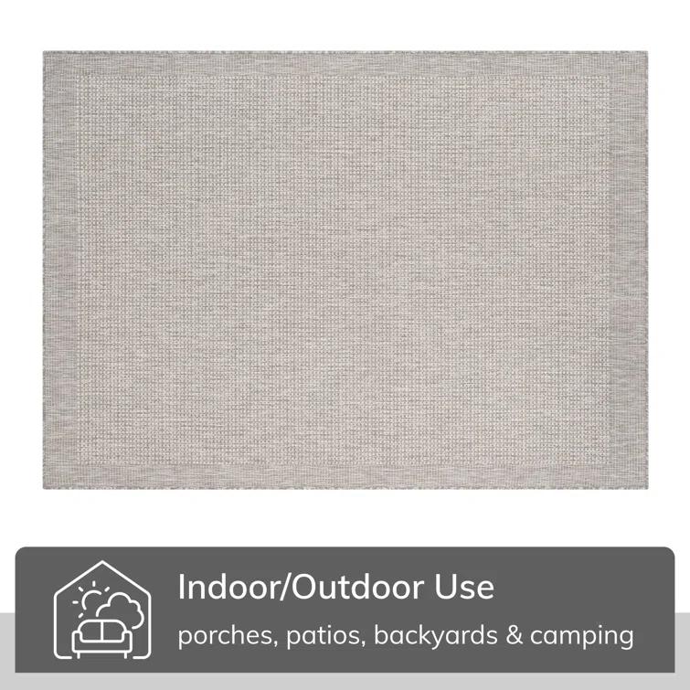Medusa Clesha Solid Striped Border Indoor Outdoor Gray Ivory Flatweave Rug