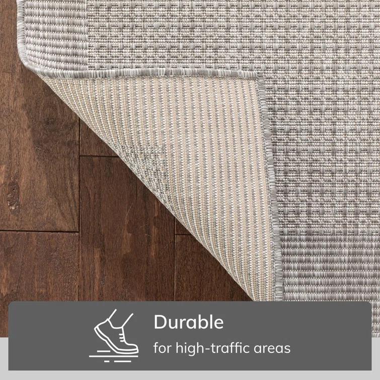 Medusa Clesha Solid Striped Border Indoor Outdoor Gray Ivory Flatweave Rug