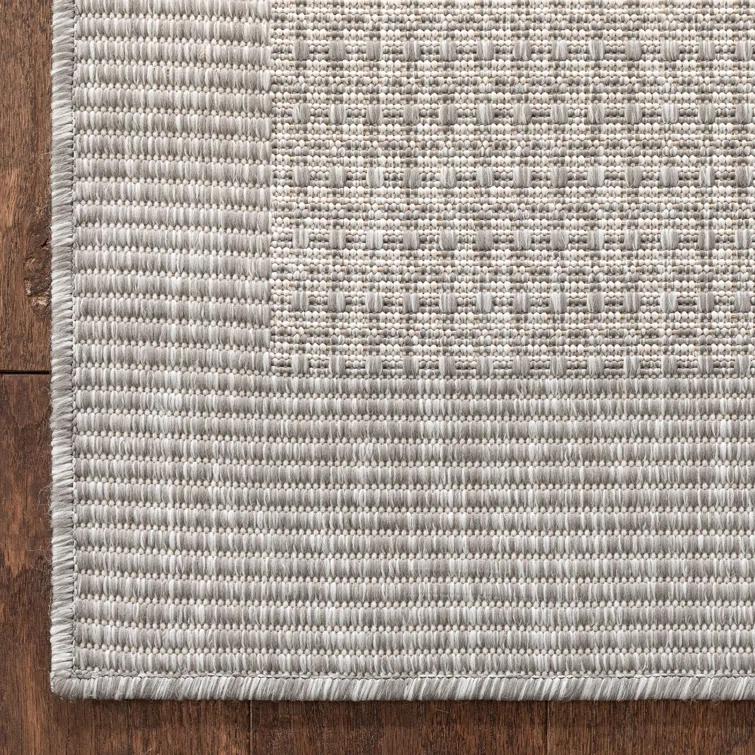 Medusa Clesha Solid Striped Border Indoor Outdoor Gray Ivory Flatweave Rug