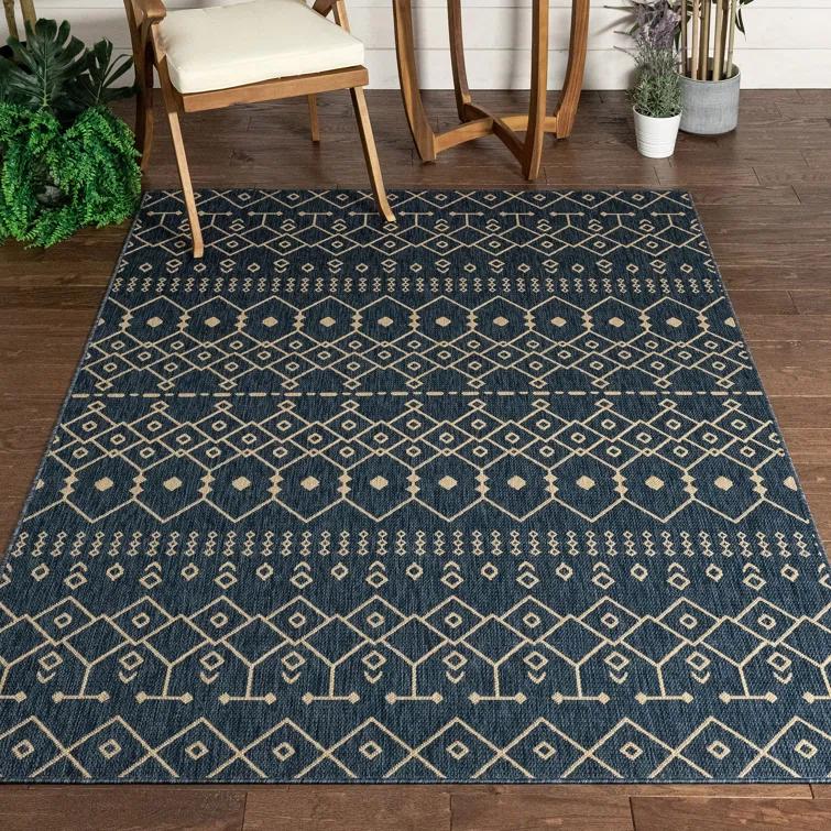 Marshanna Nord Trellis Blue Indoor/Outdoor Flat-Weave Area Rug