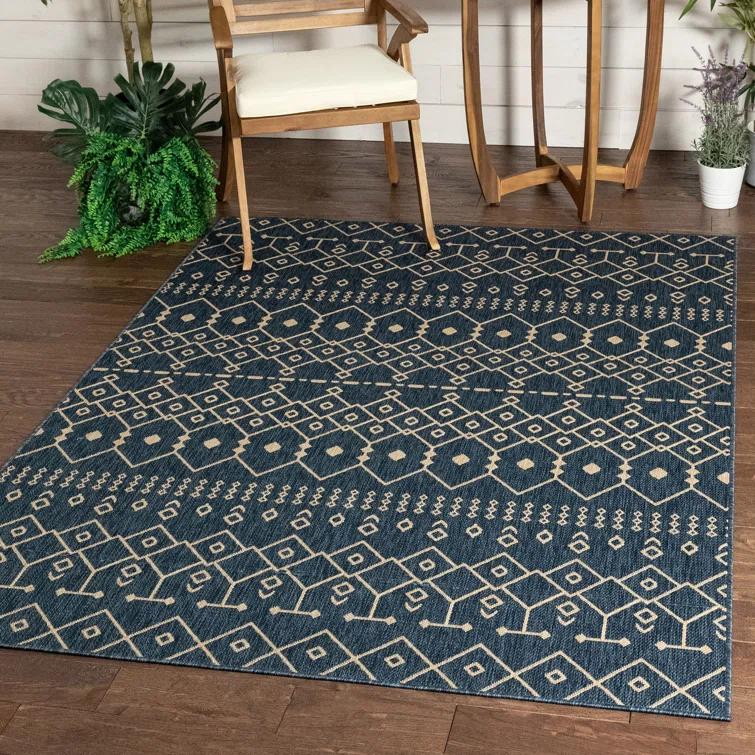 Marshanna Nord Trellis Blue Indoor/Outdoor Flat-Weave Area Rug