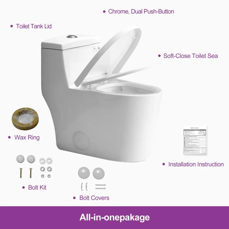 Greta Tornado Powerful Flush One-Piece Toilet, 1.28 GPF Elongated Floor Mounted