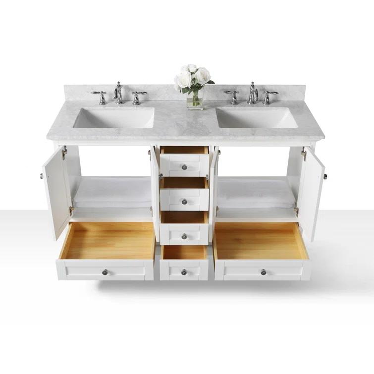 Audrey 60 in. Bath Vanity Set in White with Italian Carrara White Marble Vanity top and White Undermount Basin