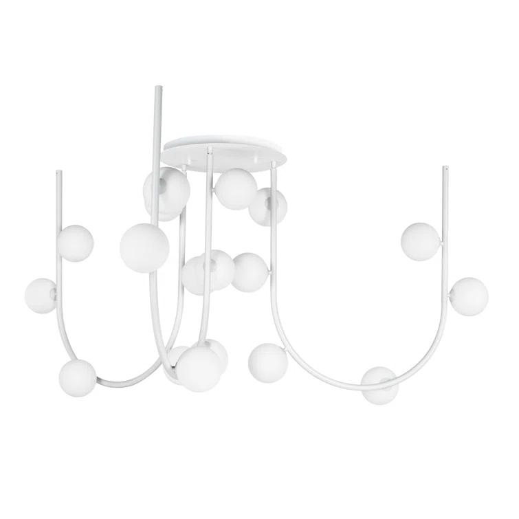 White Glass Globe LED 15-Light Chandelier