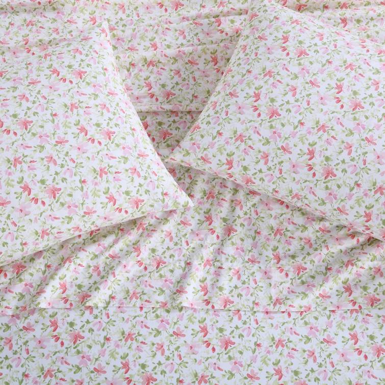 Laura Ashley Norella 100% Cotton Percale- 4 Piece- Sheet Set  Pink- Full