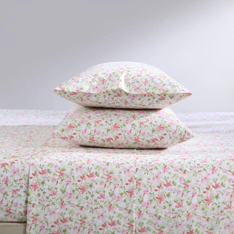 Laura Ashley Norella 100% Cotton Percale- 4 Piece- Sheet Set  Pink- Full