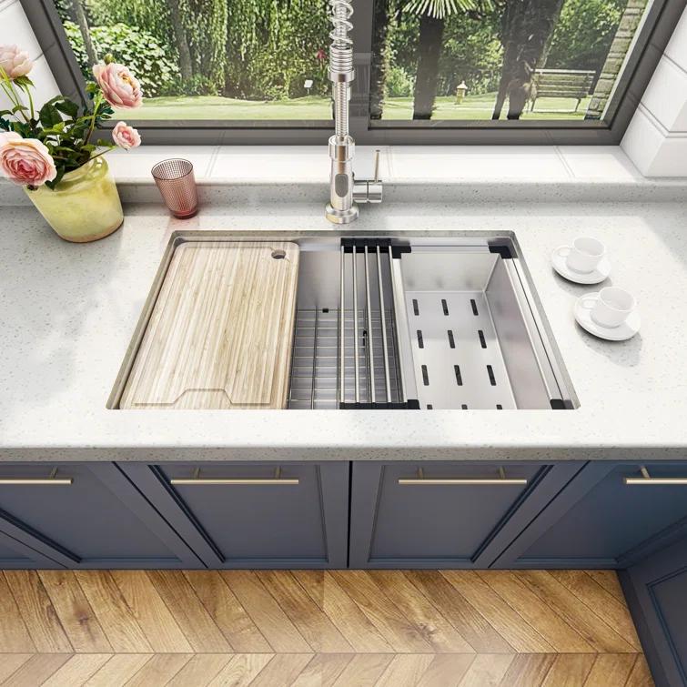 Sinber 32" x 19" Undermount Double Bowl Kitchen Sink with 18 Gauge 304 Stainless Steel Satin Finish