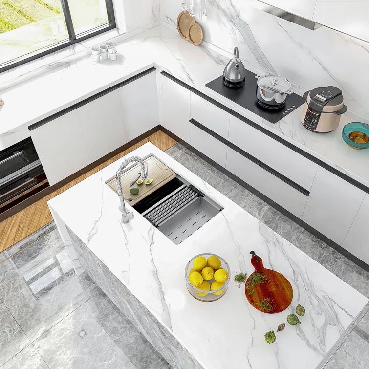 Sinber 33" Undermount Double Bowl Workstation Kitchen Sink with 304 Stainless Steel