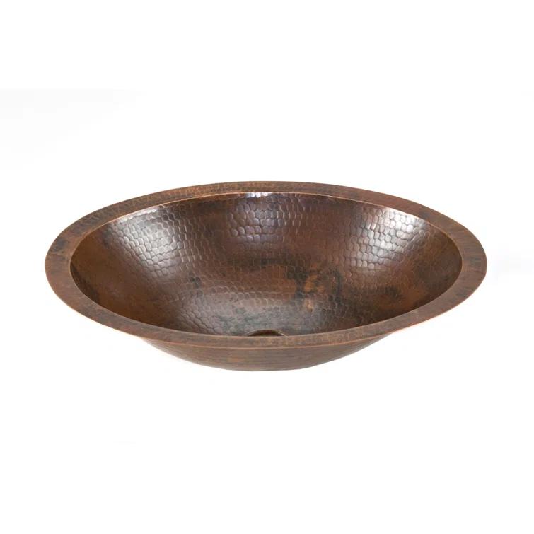 17" Oval Under Counter Hammered Copper Bathroom Sink