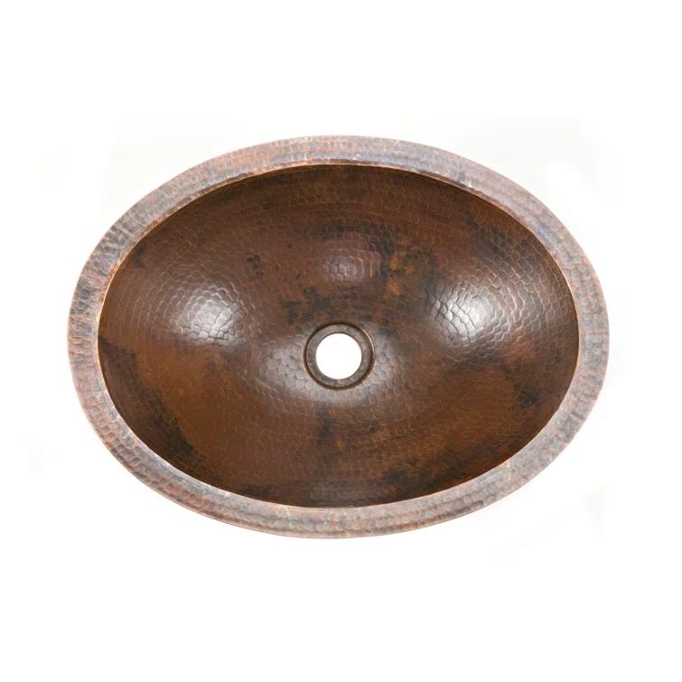 17" Oval Under Counter Hammered Copper Bathroom Sink