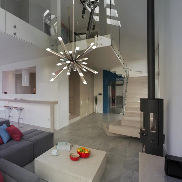 Starburst 40" Single Tier Chandelier - Polished Chrome