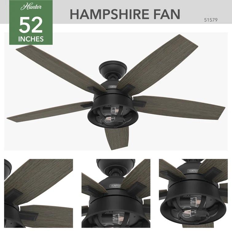 52" Hampshire 5 - Blade Ceiling Fan With LED Light Kit And Handheld Remote