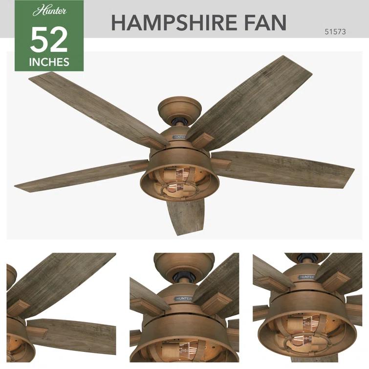 Hunter Fan 52" Hampshire 5 - Blade Ceiling Fan With LED Light Kit And Handheld Remote