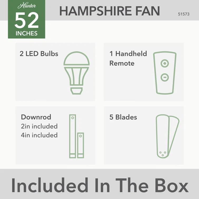 Hunter Fan 52" Hampshire 5 - Blade Ceiling Fan With LED Light Kit And Handheld Remote