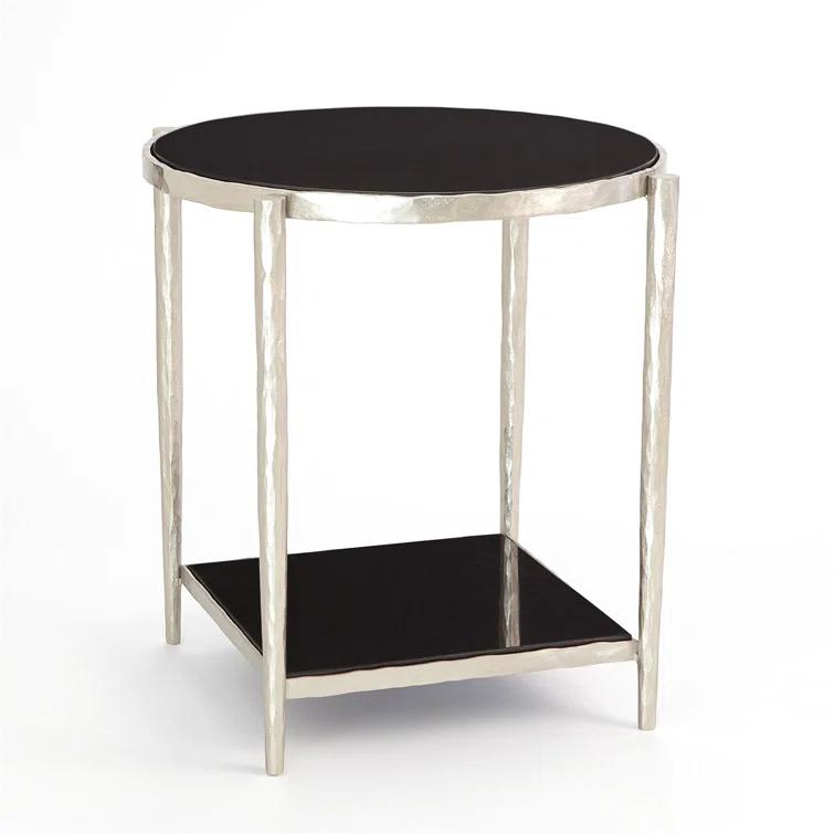 Circle/Square Side Table-Nickel w/ Black Granite