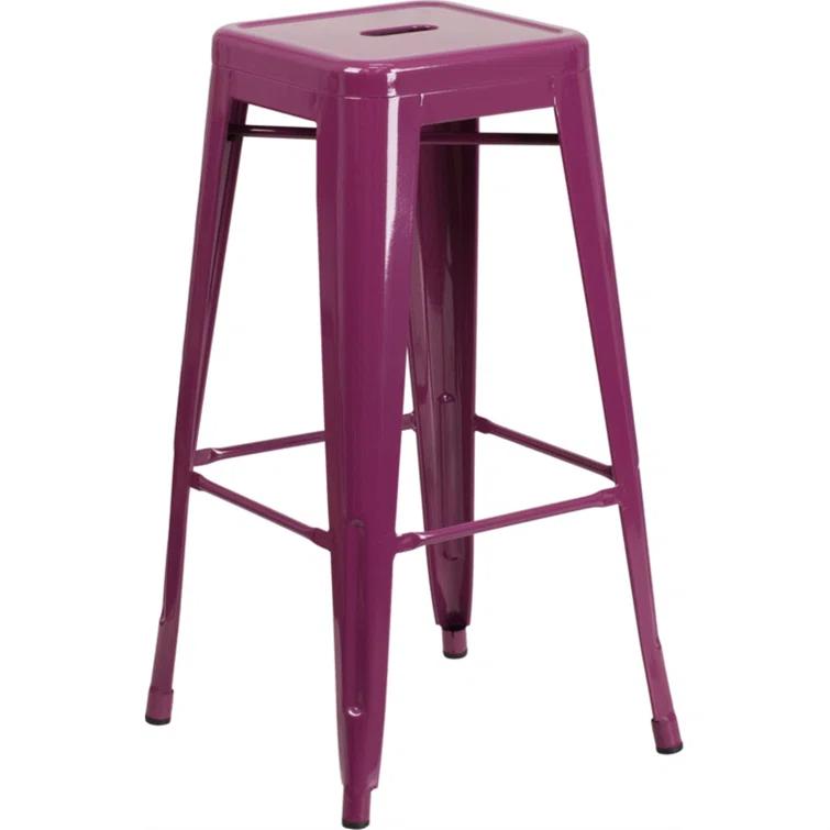 30'' High Backless Distressed Antique Blue Metal Indoor-Outdoor Barstool