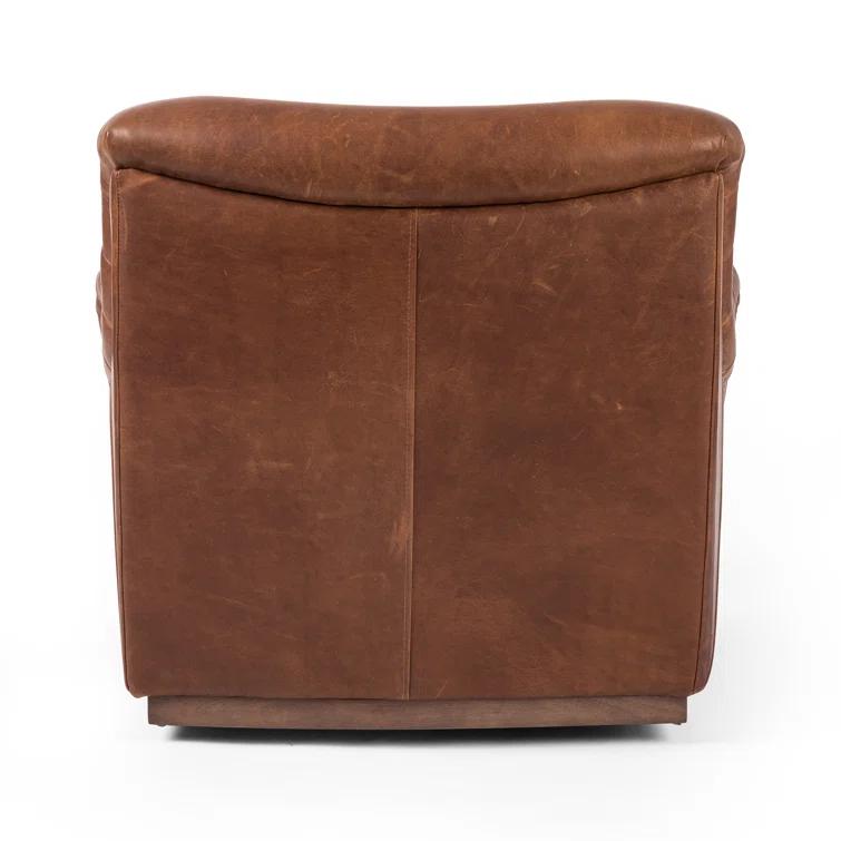 Heirloom Sienna Leather Swivel Lounge Chair with Tufted Back