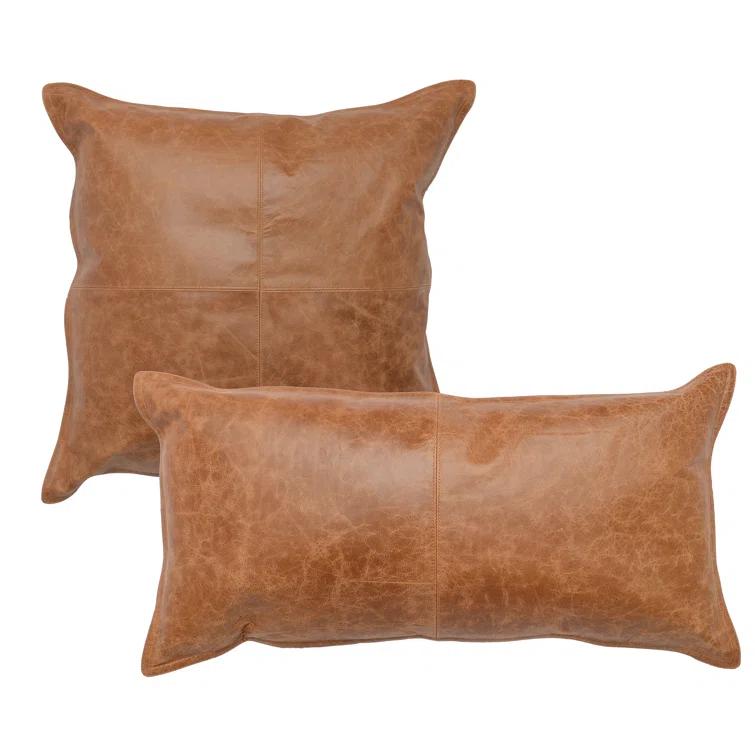 Cheyenne 22" Brown Genuine Leather Throw Pillow