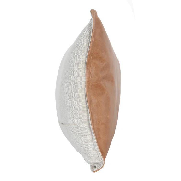ZeaZu 22" X 22" Taupe Leather Zippered Pillow