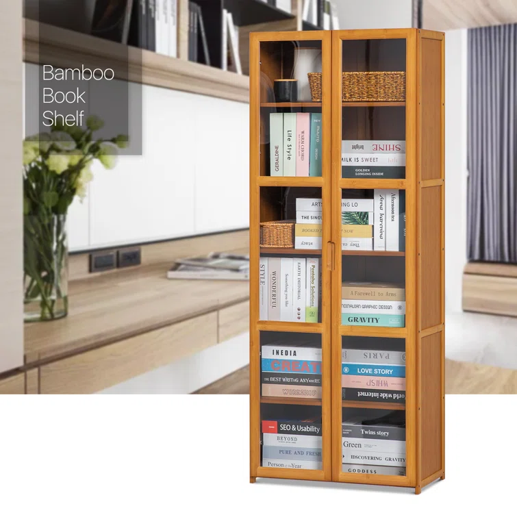 MoNiBloom 6 Tiers Rayon from Bamboo Storage Bookcase Free Standing With Clear Acrylic Door Display