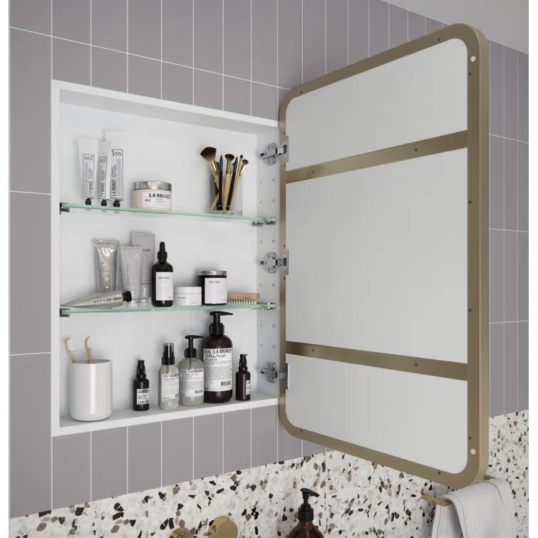 Stainless Steel Recessed Framed Single Door Medicine Cabinet with Adjustable Shelves