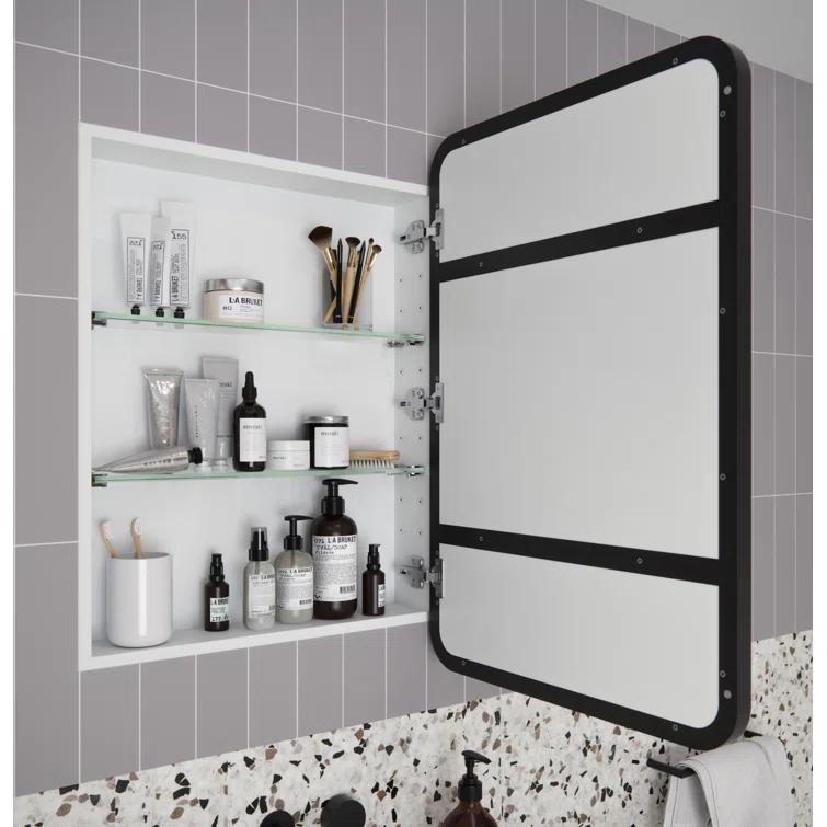Stainless Steel Recessed Framed Single Door Medicine Cabinet with Adjustable Shelves