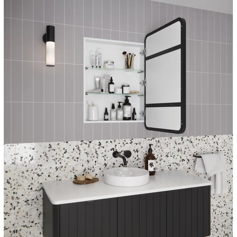 Stainless Steel Recessed Framed Single Door Medicine Cabinet with Adjustable Shelves