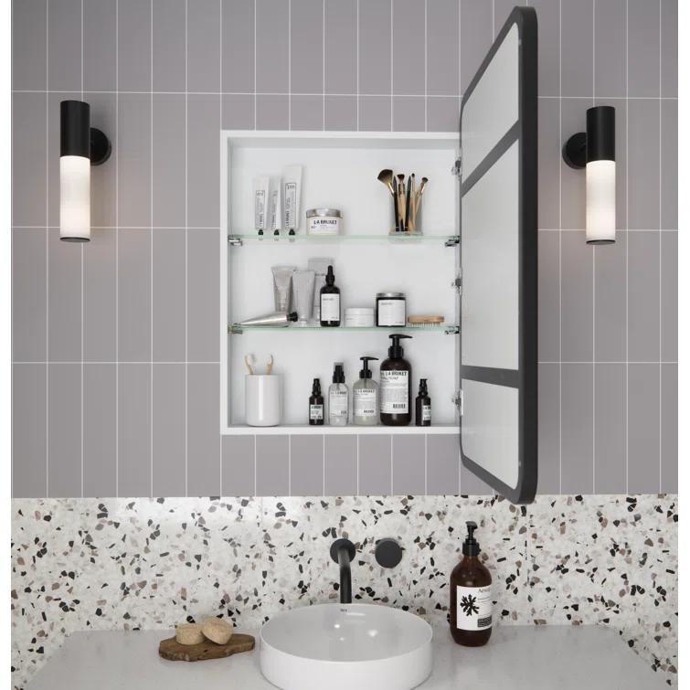 Stainless Steel Recessed Framed Single Door Medicine Cabinet with Adjustable Shelves