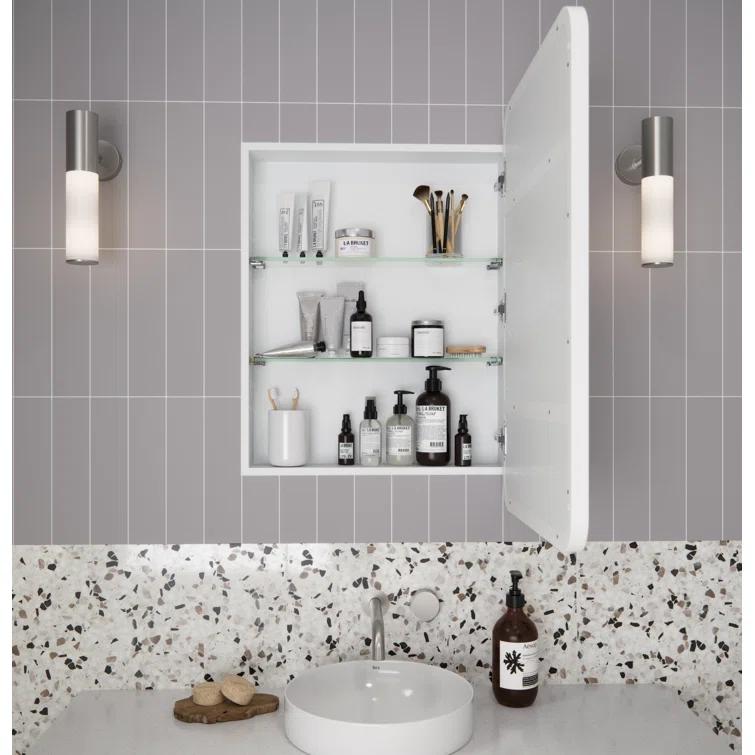Stainless Steel Recessed Framed Single Door Medicine Cabinet with Adjustable Shelves