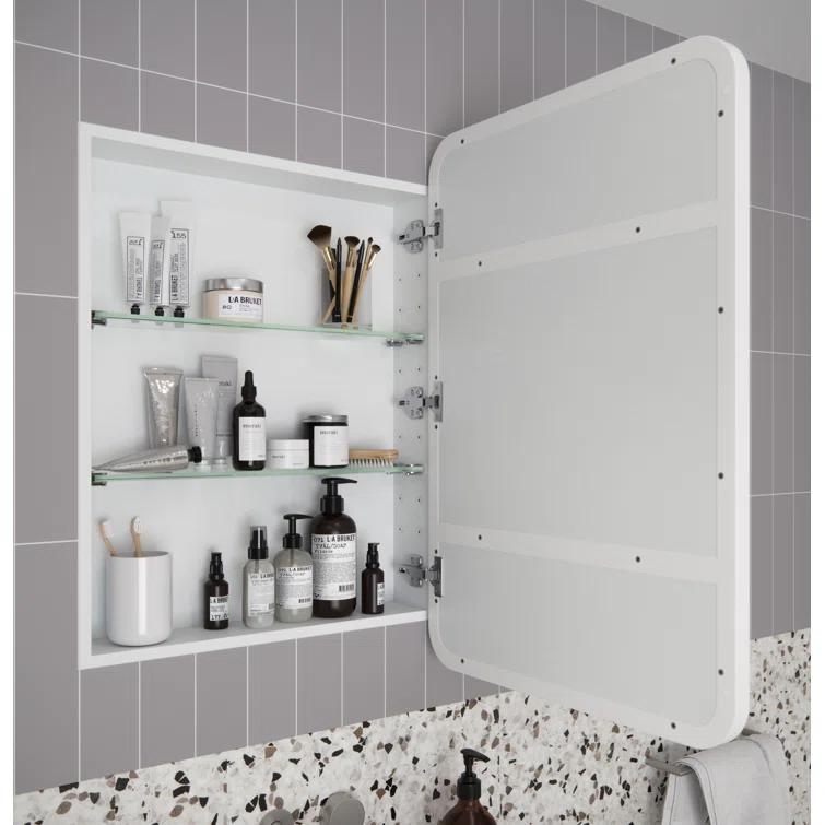 Stainless Steel Recessed Framed Single Door Medicine Cabinet with Adjustable Shelves