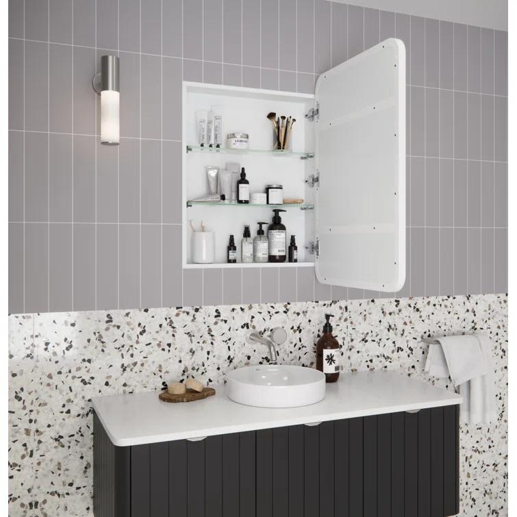 Stainless Steel Recessed Framed Single Door Medicine Cabinet with Adjustable Shelves
