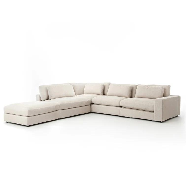 Cresswell Corner Sectional Sofa - Off White / 4-Piece / Right-Facing with Ottoman